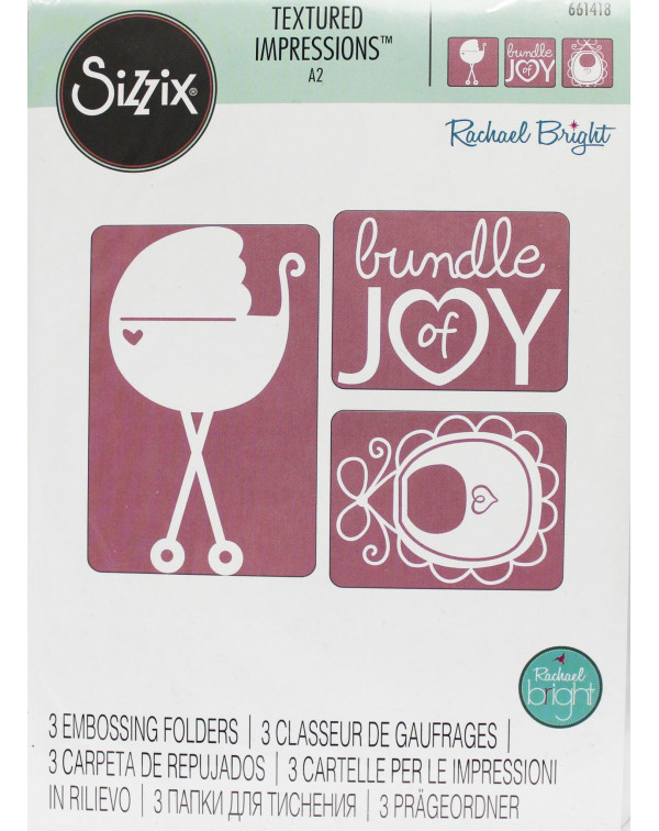 SIZZIX TEXTURED IMPRESSIONS EMBOSSING FOLDER BUNDLE OF JOY SET 661418