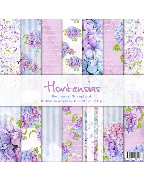 PAD DE PAPELES 12"x12" HORTENSIAS