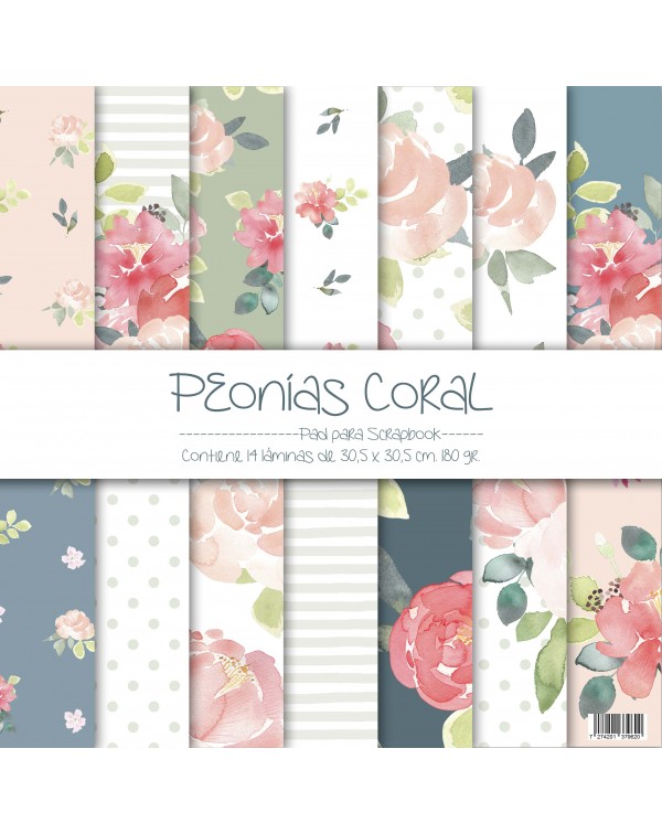 PAD DE PAPELES 12"x12" PEONIAS CORAL