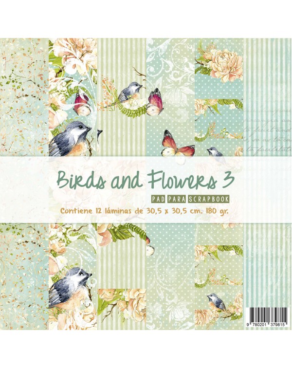 PAD DE PAPELES 12"x12" BIRDS & FLOWERS 3