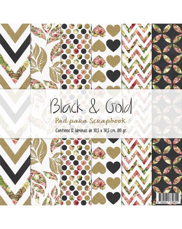 PAD DE PAPELES 12"x12" BLACK & GOLD