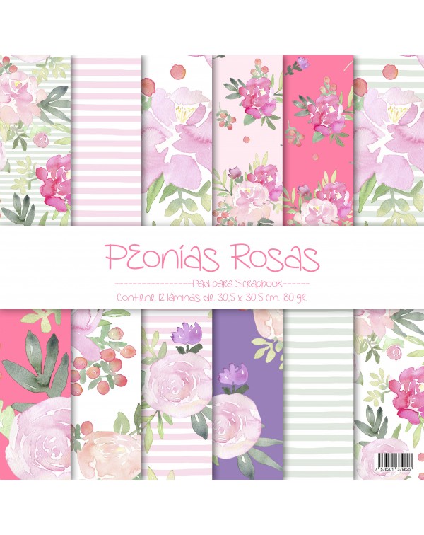 PAD DE PAPELES 12"x12" PEONIAS ROSAS