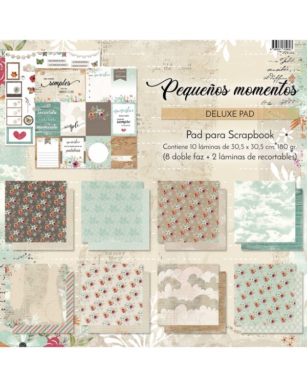 PAD DE PAPELES 12"x12" DOBLE FAZ + HOJAS RECORTABLES PEQUEÑOS MOMENTOS