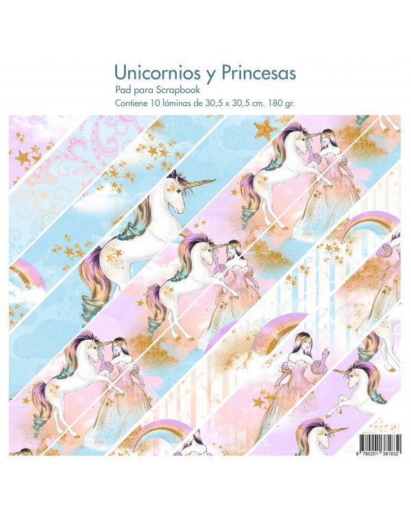 PAD DE PAPELES 12"x12" UNICORNIOS Y PRINCESAS