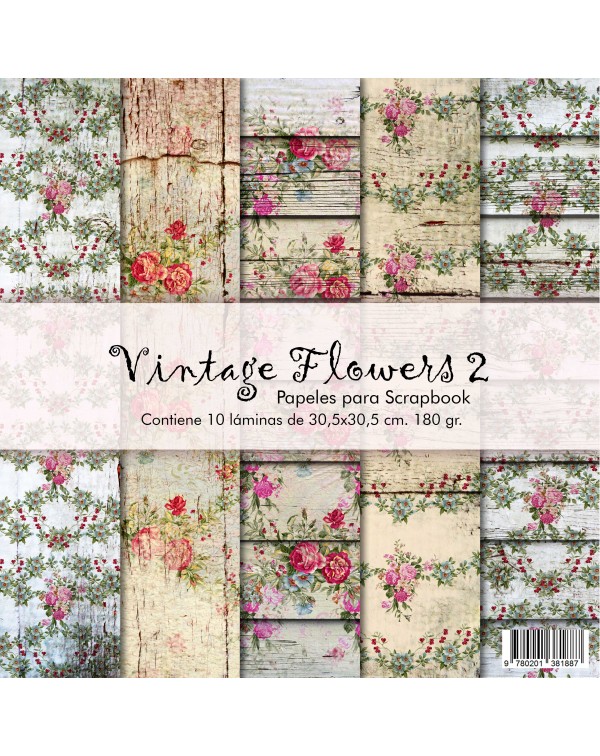 PAD DE PAPELES 12"x12" VINTAGE FLOWERS 2