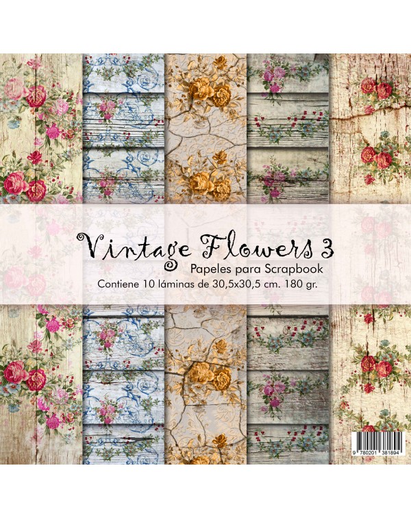 PAD DE PAPELES 12"x12" VINTAGE FLOWERS 3