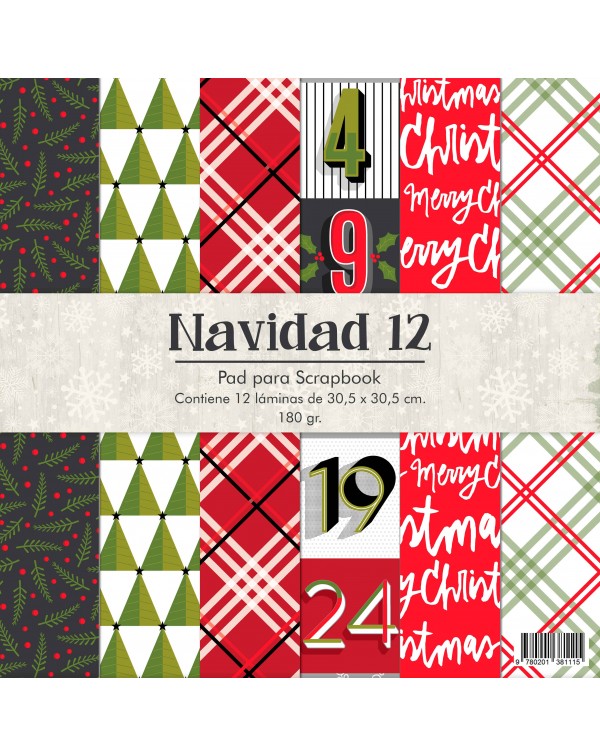 PAD DE PAPELES 12" x 12" NAVIDAD 12