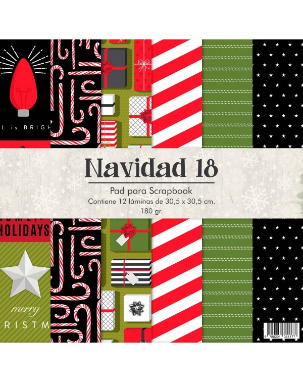 PAD DE PAPELES 12" x 12" NAVIDAD 18