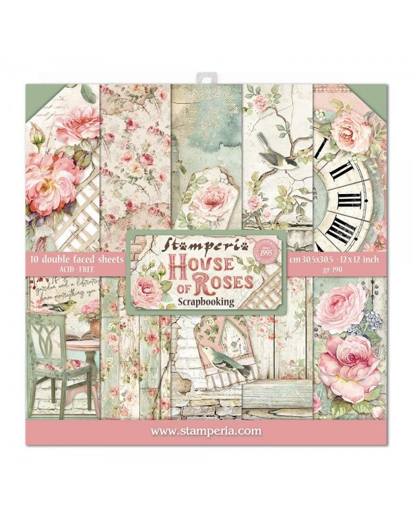 PAD DE PAPELES HOUSE OF ROSES DOBLE FAZ 12X12 10 PKG STAMPERIA