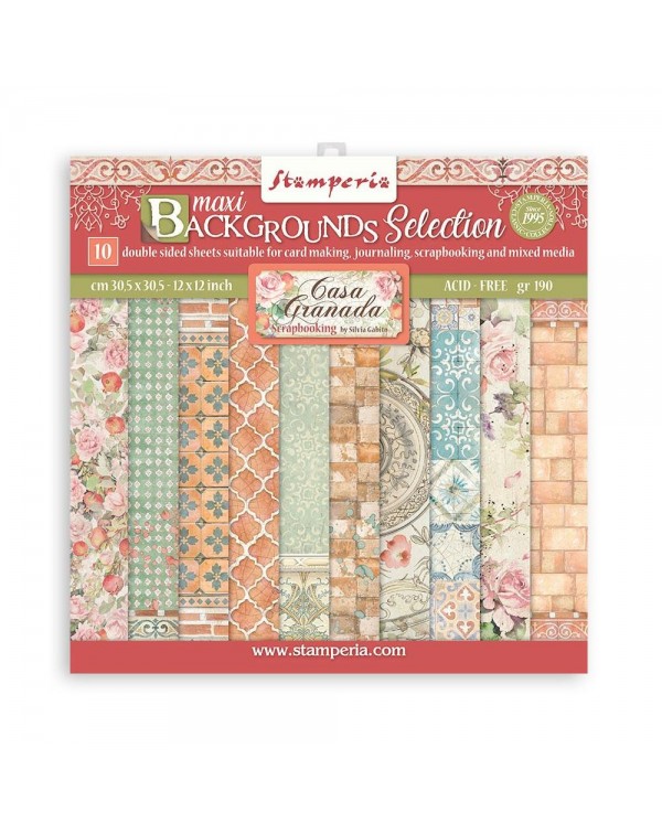 PAD DE PAPELES CASA GRANADA BACKGROUNDS DOBLE FAZ 12X12 10PKG STAMPERIA