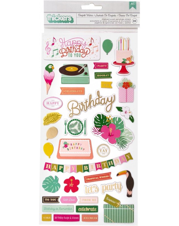CHIPBOARD CONFETTI WISHES C/ FOIL PINK PAISLEE
