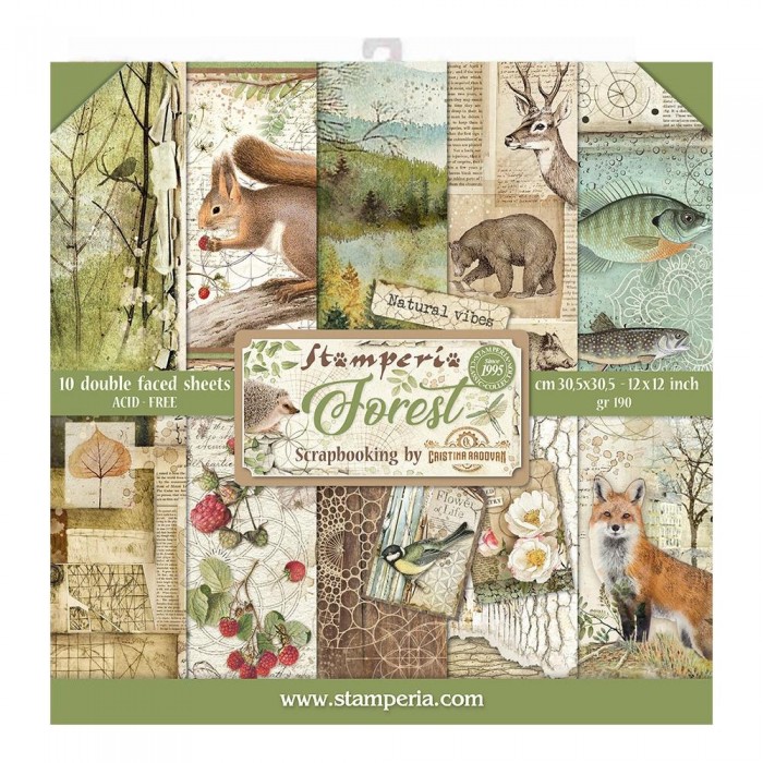 FOREST -PAPER PAD 12X12 10PK STAMPERIA