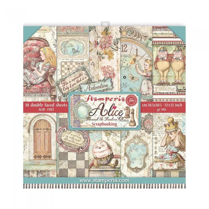 PAD DE PAPELES ALICE THROUG THE LOOKING GLASS DOBLE FAZ 12X12 10PKG STAMPERIA