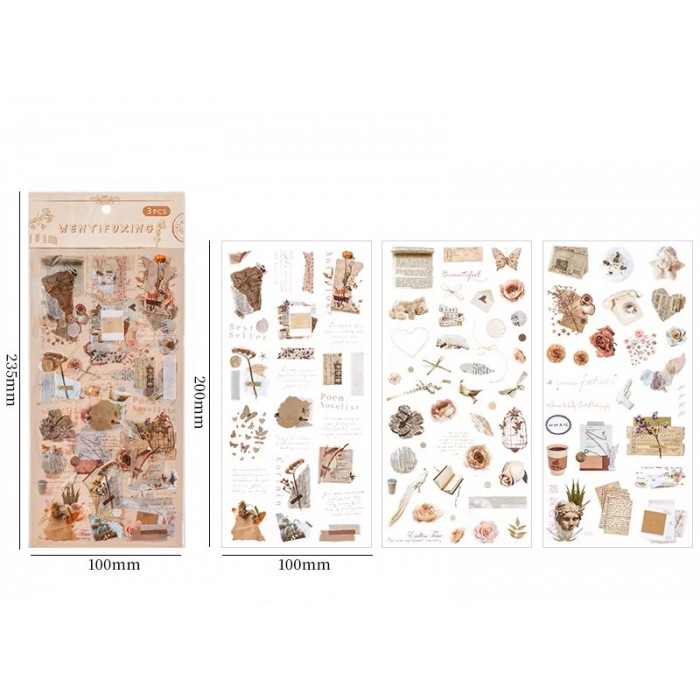 PLANCHAS DE STICKERS VINTAGE FONDO TRANSPARENTE X 3 UNIDADES