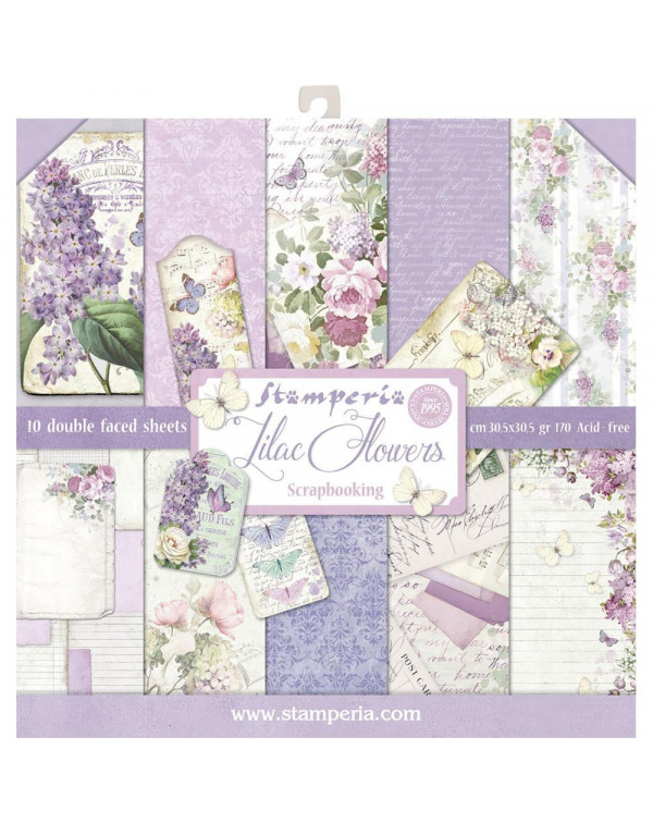 STAMPERIA LILAC FLOWERS 10 DOUBLE FACED SHEETS 190GR SKU SBBL21