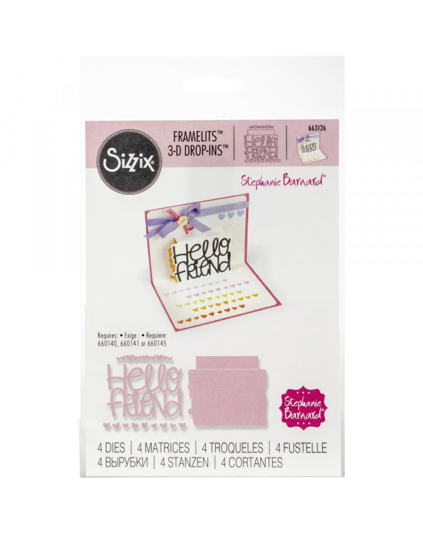 TROQUEL FRAMELITS 3-D DROP-INS HELLO FRIEND 3-D DROP-INS SENTIMENT SIZZIX