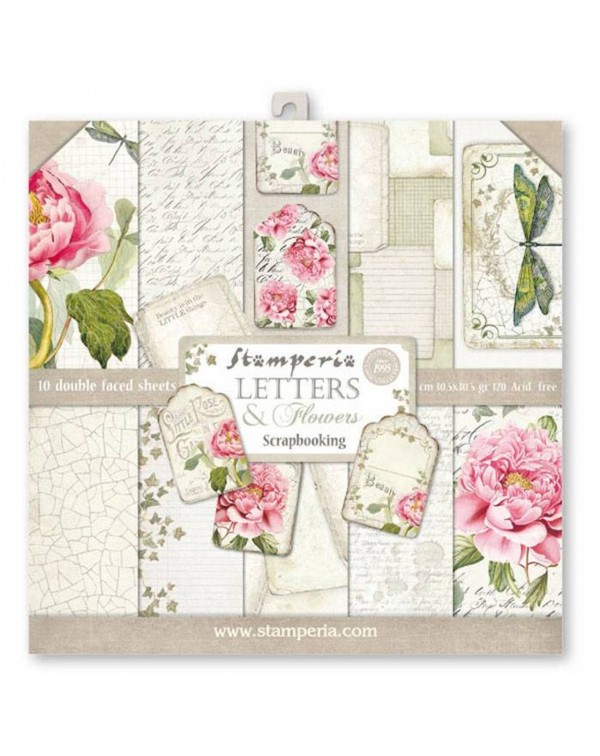 PAD DE PAPELES LETTERS & FLOWERS DOBLE FAZ 12X12 10PKG STAMPERIA